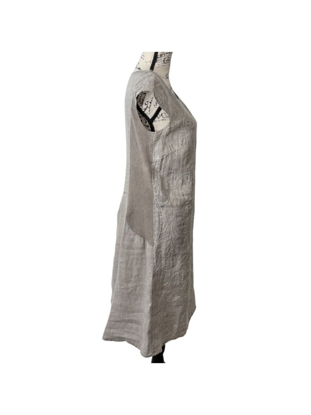 Lina Tomei Womens Size M Midi Dress Linen Embroidered Made In Italy Short Sleeve - Picture 2 of 8